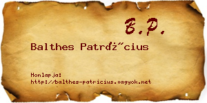 Balthes Patrícius névjegykártya